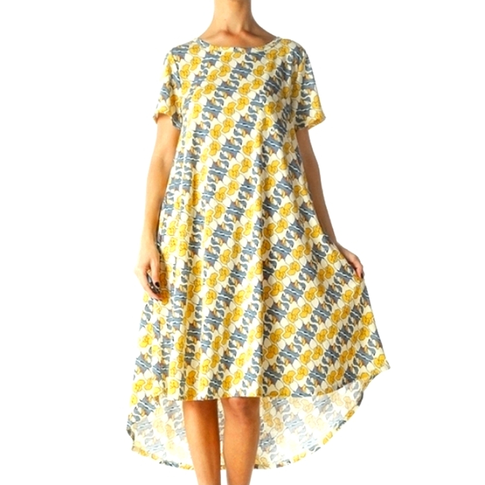 💕 LuLaRoe Disney Donald Duck Carly Dress Blue Yellow White High Low Sz M - Picture 7 of 10